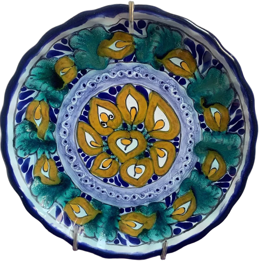 Plato Talavera Decorativo Vintage Verde Floreado