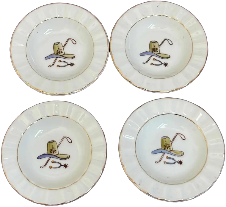 Ceniceros Porcelana Antiguos Blanco Sombrero Y Espuelas