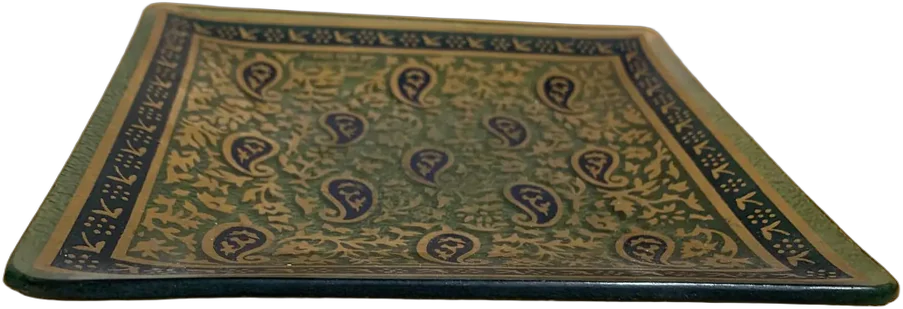 Plato Decorativo Vidrio Y Oro George Brand Vintage Verde Oscuro Geométrico