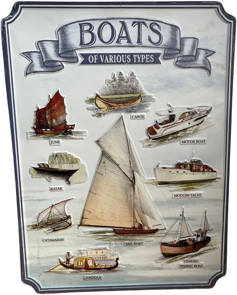 Letrero Vintage Barcos De Varios Tipos Decoración Metálico Boats Of Various Types