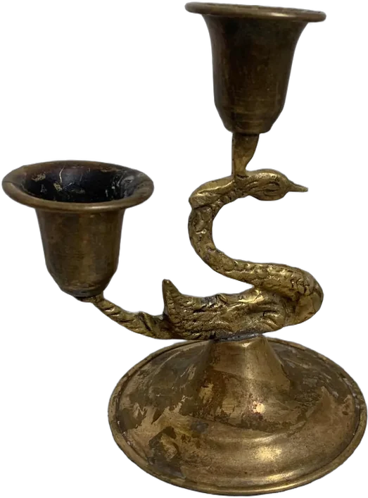 Antiguo Porta Vela Cisne, Decoración Vintage Retro Dorado