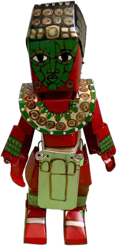 Figura De Hojalata Maya Vintage Rojo Y Verde
