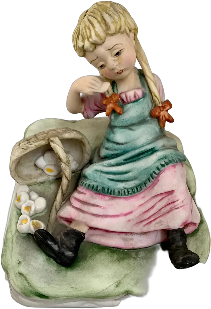 Porcelana Cuernavaca Niña Con Canasta , Vintage Rosa Pálido