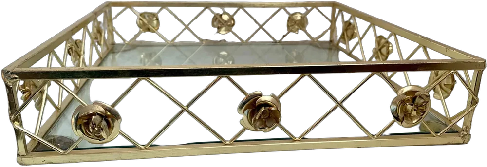 Vintage Centro De Mesa Metal Dorado