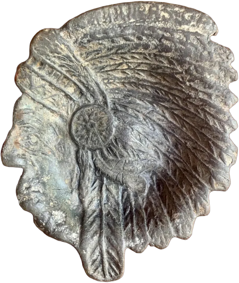 Vintage Cenicero Lempura Héroe Indígena Hierro Gris Oscuro Perfil Lempira