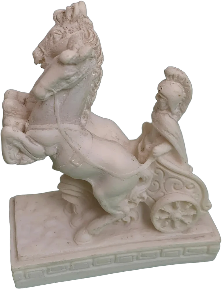Vintage Figurilla Cuadrilla Romana Caballo Y Conductor Blanco