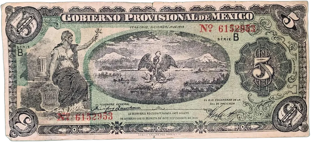 Antiguo Billete 5 Pesos Gobierno Provisional De Mexico