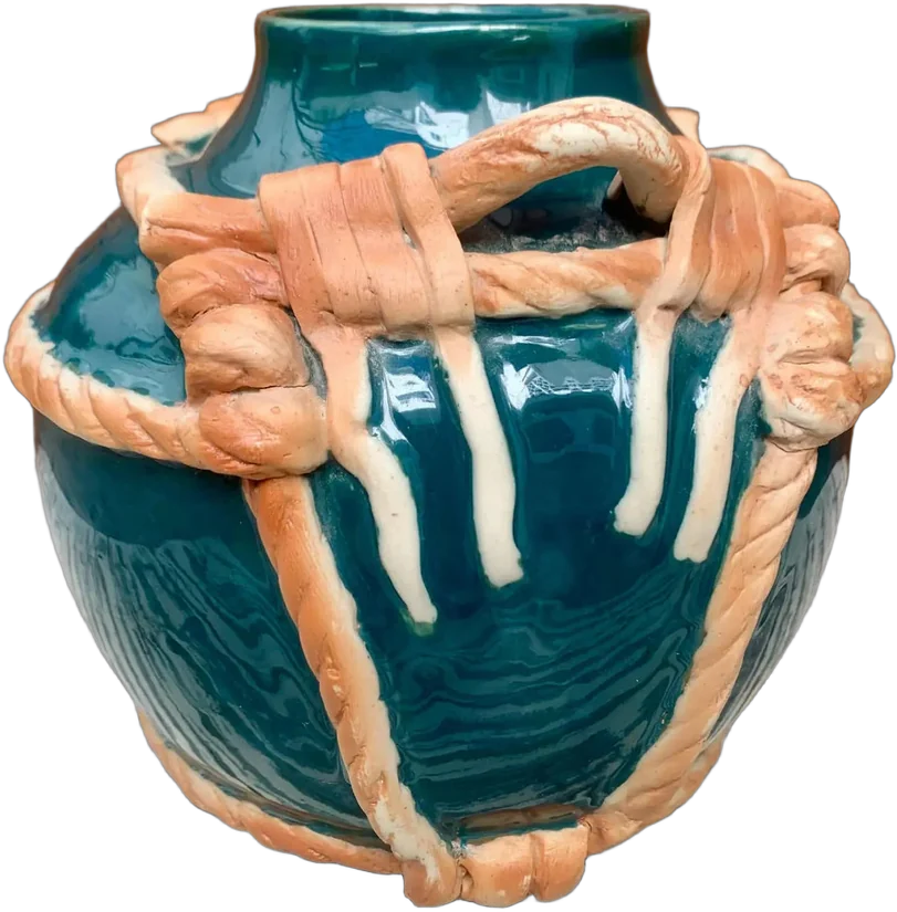 Jarrón, Florero Vintage Verde Verde Oscuro Cuerdas Y Nudos