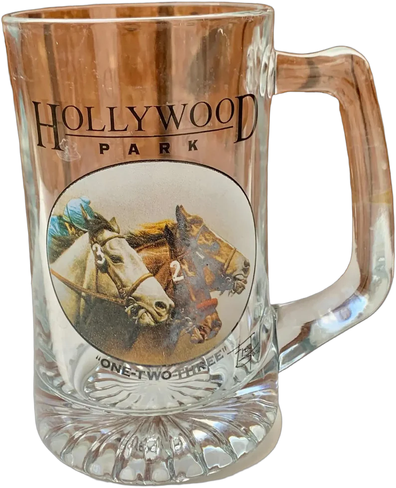 Vintage Tarro Con Litografía Caballos De Carrera Hollywood P