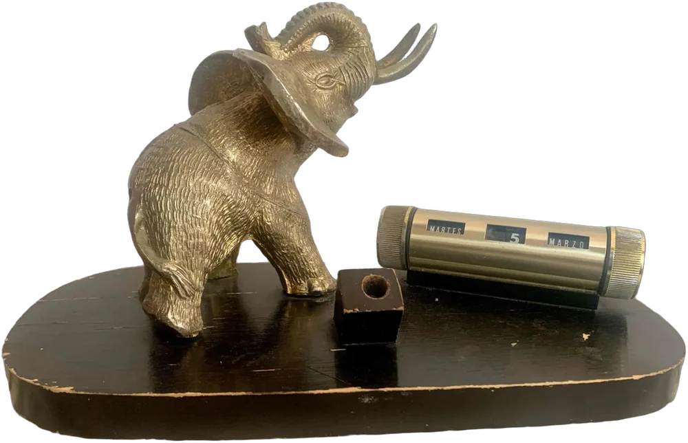 Vintage Porta Pluma Con Figura Elefante