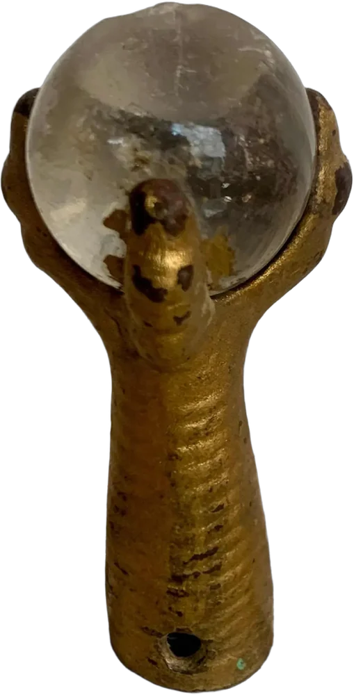 Antiguo Remate Mesa De Garra Metal Y Bola De Vidrio — imagen 1