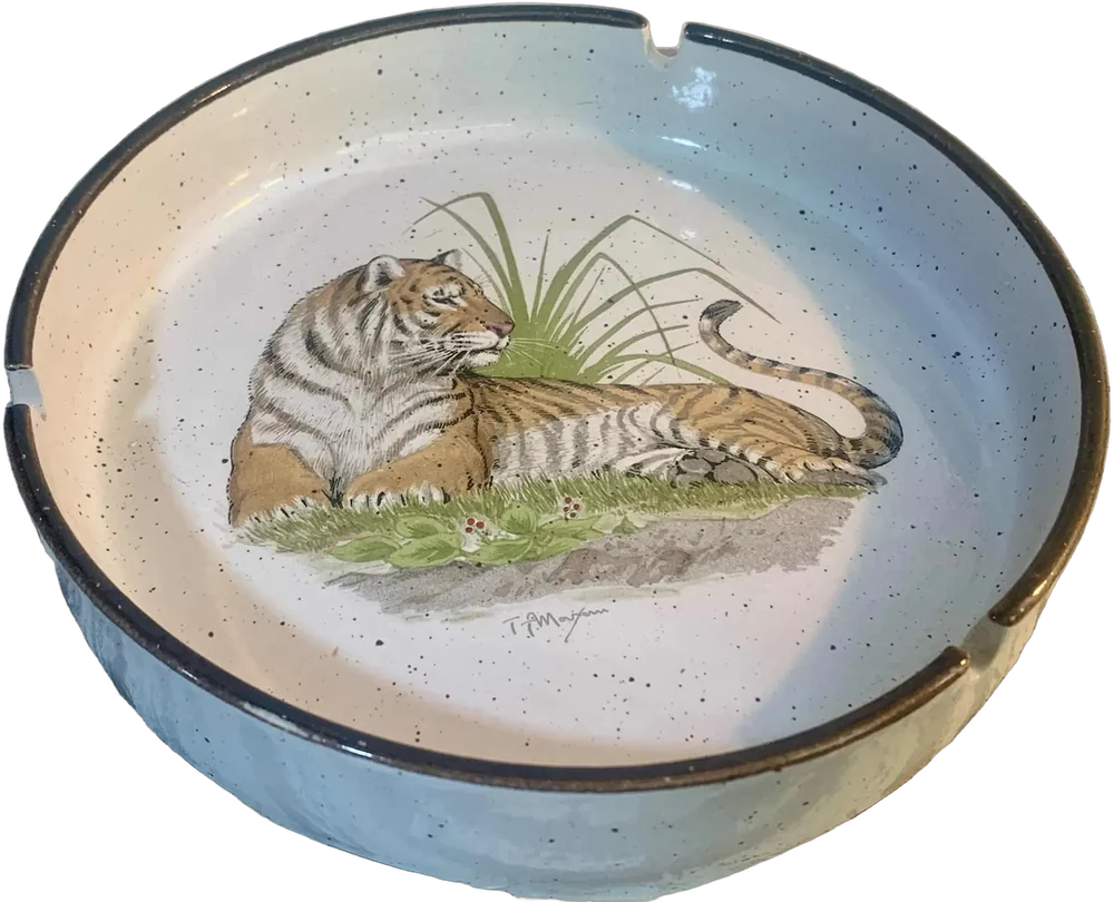 Vintage Cenicero Tigre Pintado A Mano Suela Tigre