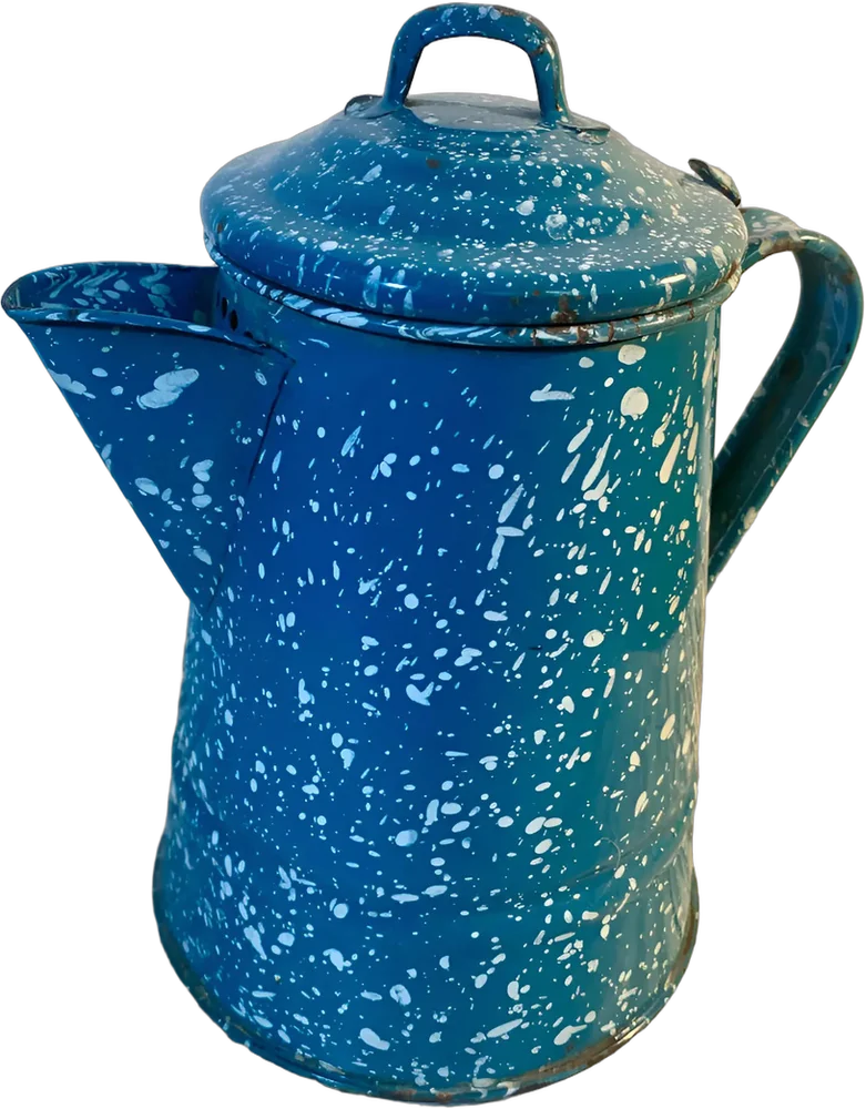 Vintage Cafetera Peltre Azul Remolino Azul