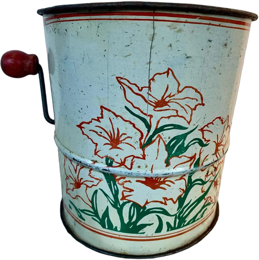 Antiguo Cernidor De Harina Flores Litografíadas