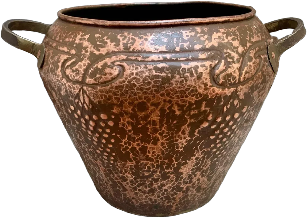 Antiguo Jarrón Cobre Martillado Decoración Vintage Uvas Cobre Uvas
