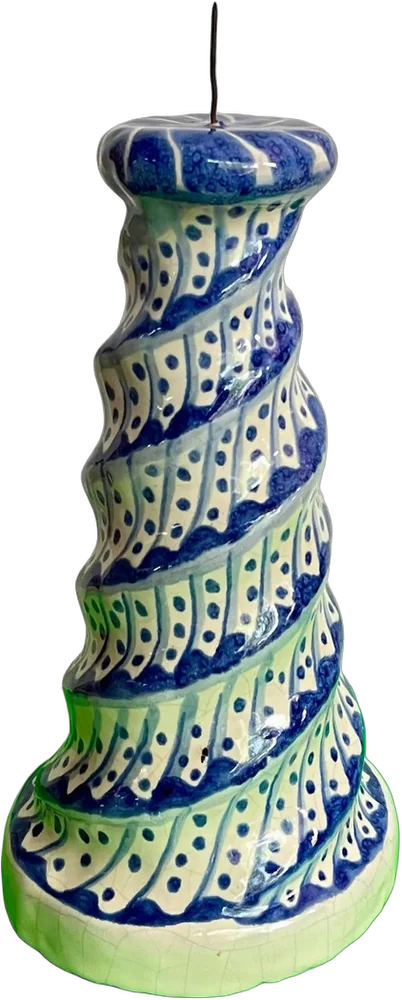 Vintage Candelabro Estilo Torre Diseño Talavero Azul