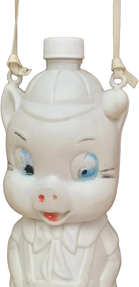 Vintage Cantimplora Infantil Cochinito 60s Blanco
