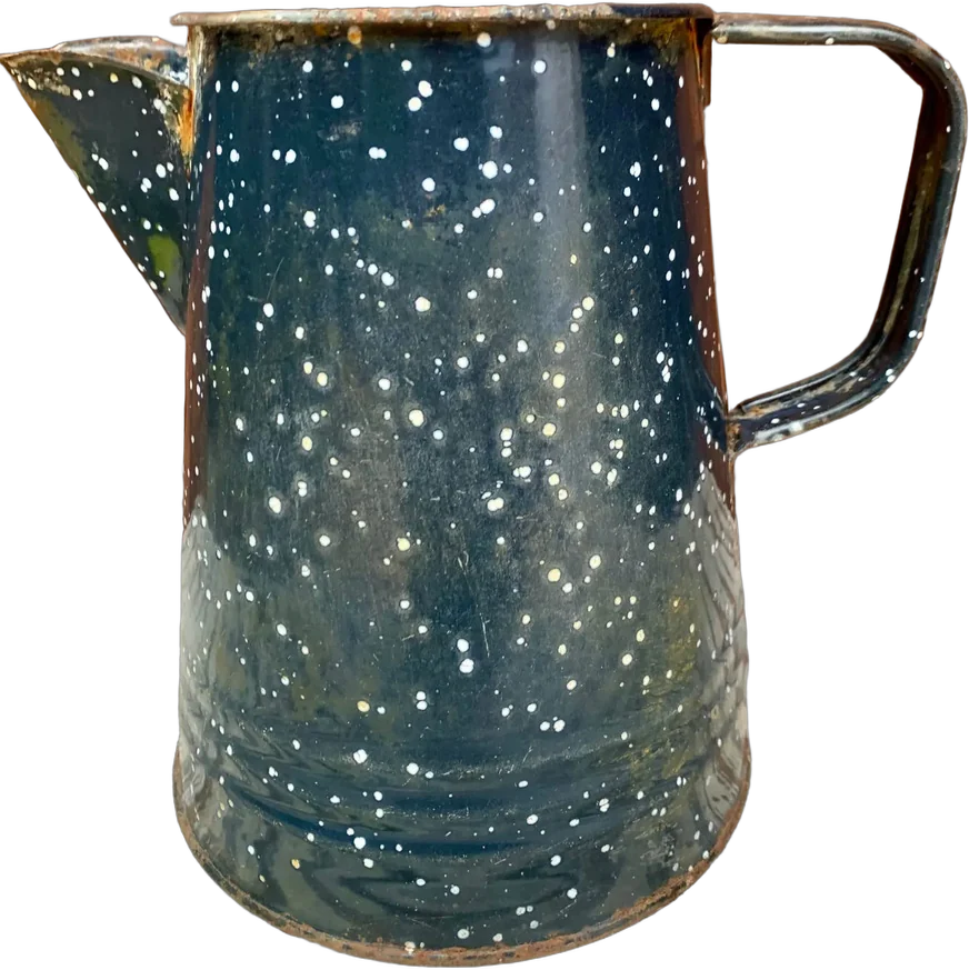Vintage Jarra Cafetera Peltre Granito