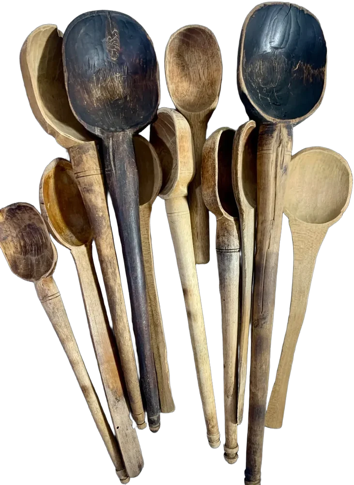Antiguo Lote De Cucharas De Palo