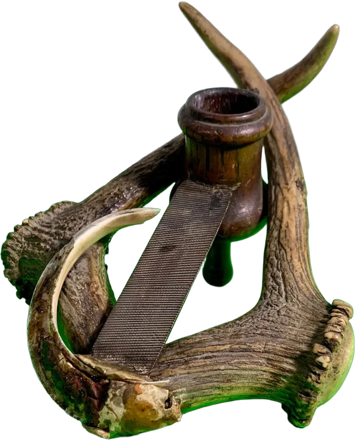 Antiguo Porta Vela Arte Con Cuernos Marrón