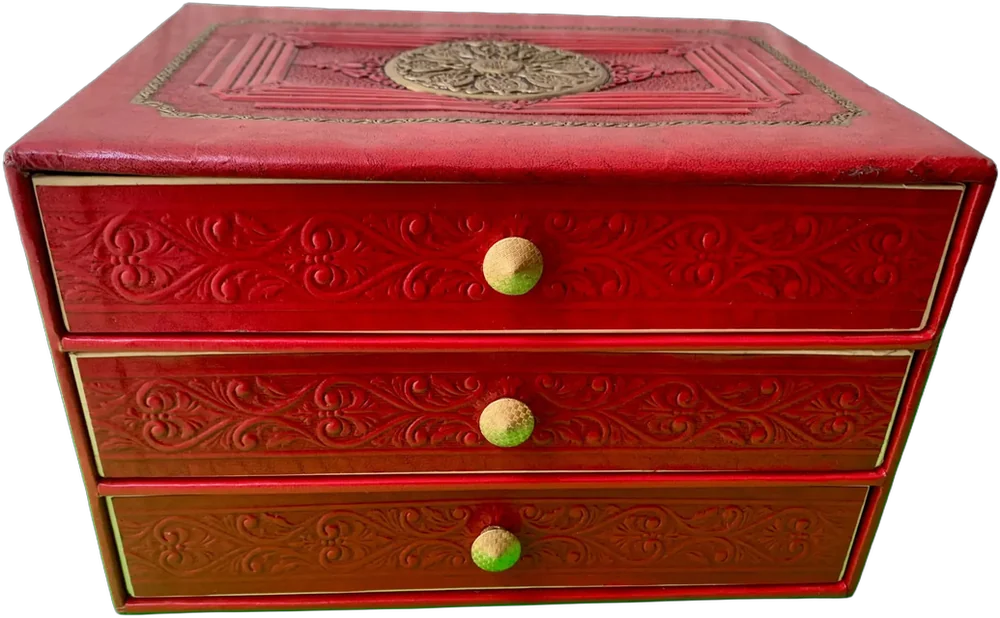 Vintage Cajita Roja Escritorio, Joyero Cuero Rojo