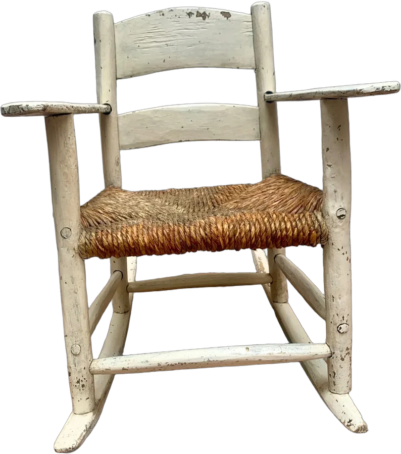 Mecedora Artesanal Antigua Pequeña Crema Marrón Claro
