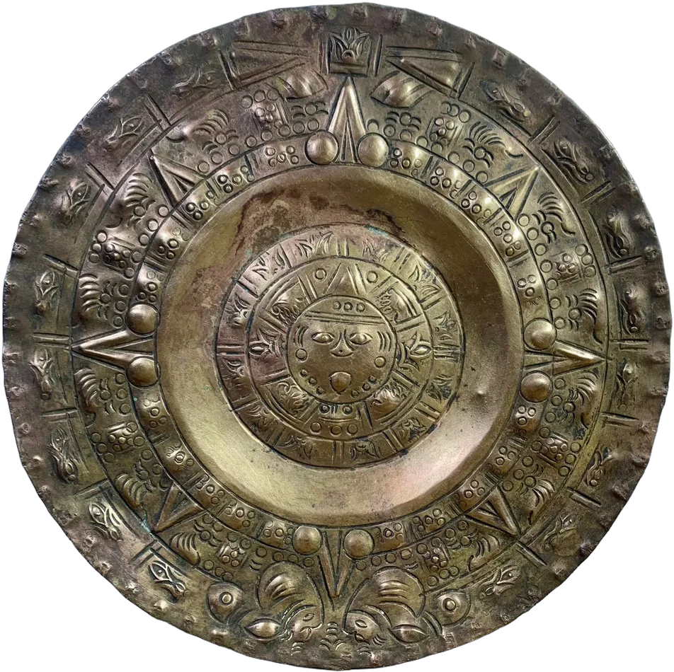 Antigua Artesanía De Cobre Calendario Azteca