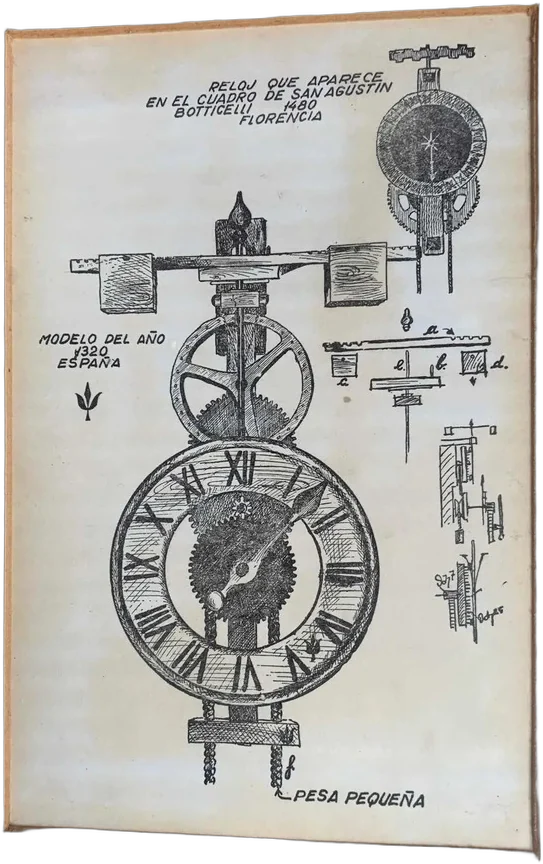 Antiguo Dibujo Reloj Mecánico — imagen 1
