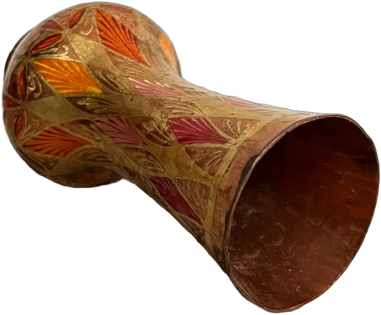 Vintage Pequeño Florero Cobre-esmalte Dorado Oscuro Esmaltado