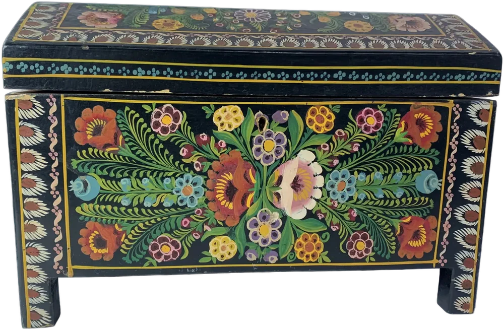 Antigua Cajita Baúl Joyero Olinala Multicolor Flores  Olinala — imagen 1