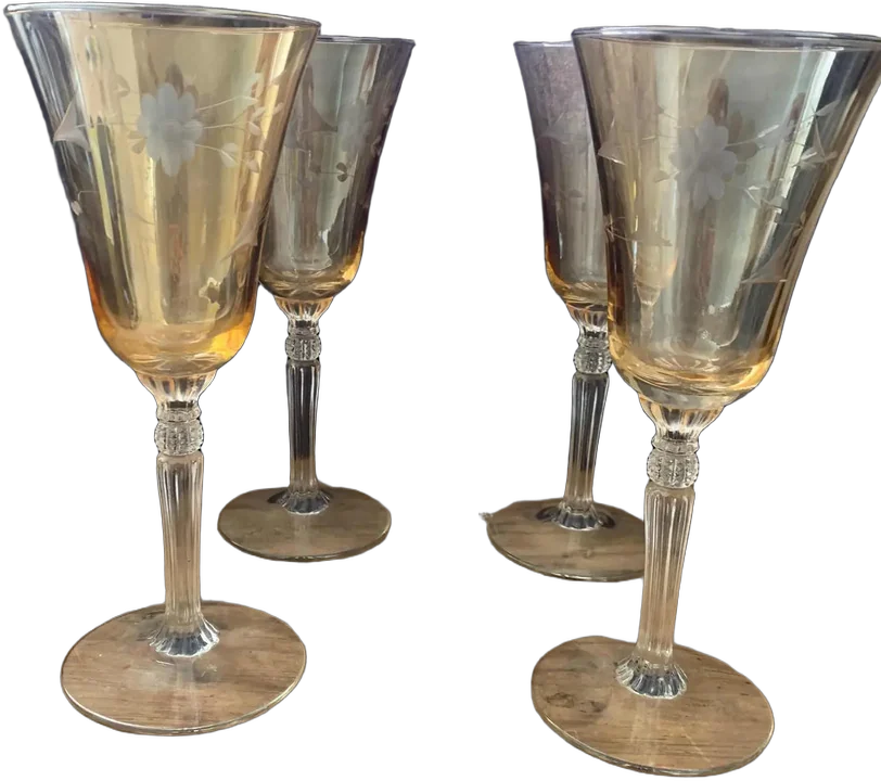 Copas Cristal Grabadas Vintage Naranja Claro