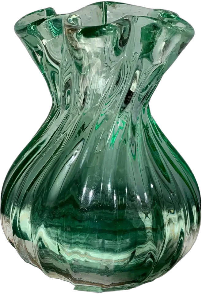 Vintage Florero Murano Verde Acanalado Verde Acanalado