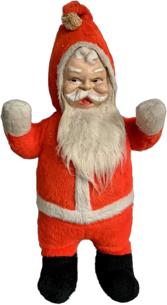 Vintage Santa Claus Peluche Cara Plástico Celuloide 50s Rojo — imagen 1
