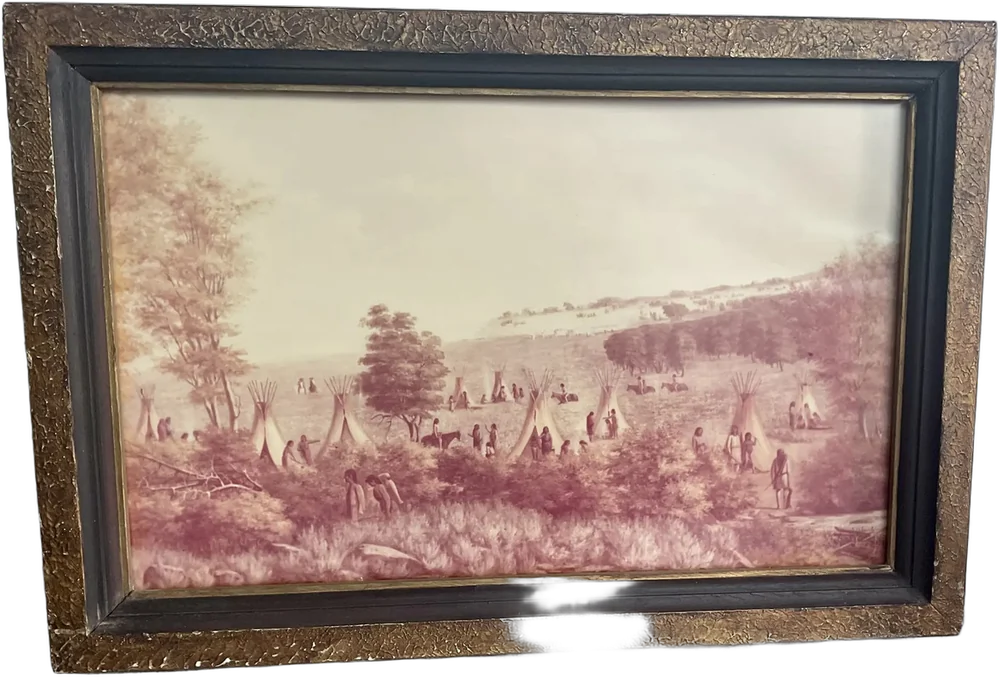 Campamento Indio Nativos Norteamericanos Impresión Acrílico Sepia Dorado Y Negro