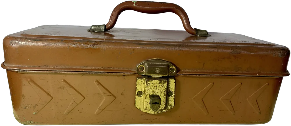 Vintage Caja Metálica Para Herramientas, Pesca, Dibujo Usa Marrón Claro — imagen 1