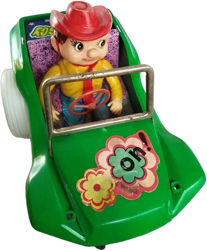 Vintage Carro Buggy Con Niño Vaquero Japón Verde