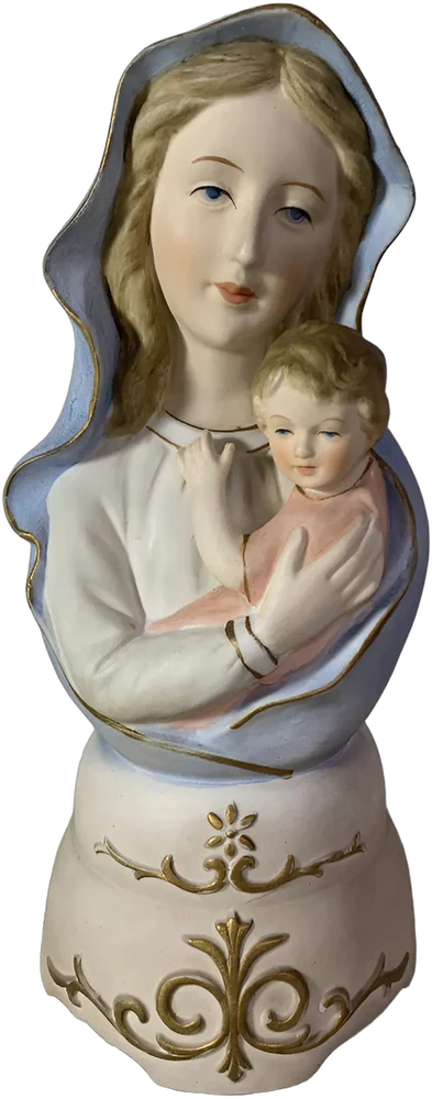Vintage Figura Porcelana Musical Virgen María Y Niño Jesús Multicolor