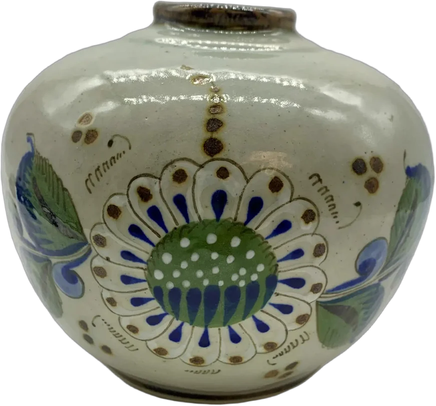 Vintage Jarrón Florero Cerámica Tonalá Erandi Multicolor Flores Y Mariposa