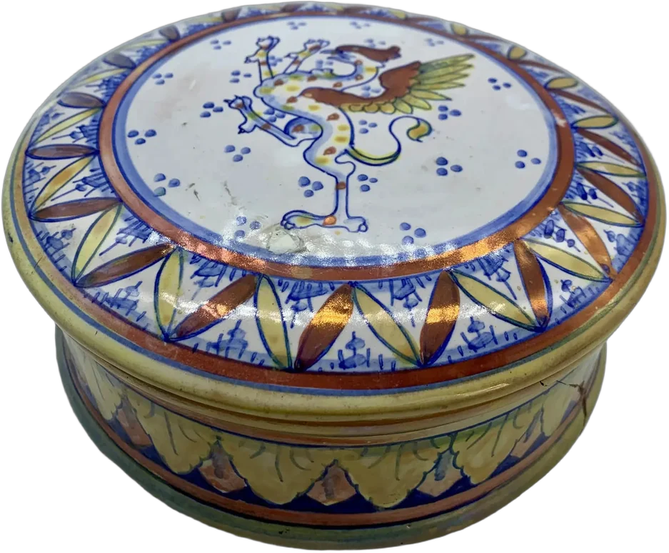 Vintage Chocolatero Mayólica Italiana Pegada Blanco Con Detalles Azules, Amarillos Y Dorados Mayólica Italiana — imagen 1