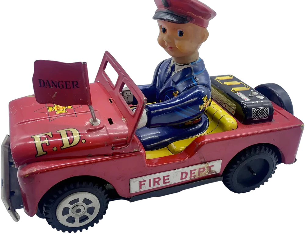 Vintage Carrito Jeep Wills Policía Japón Jefe Bomberos Rojo