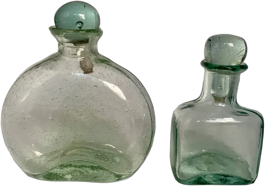 Vintage Botellas Chicas Vidrio Con Burbujas Verde Claro