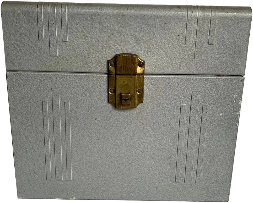 Vintage Caja Archivo Portable Metálico Gris