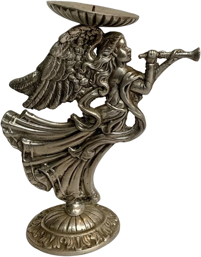 Vintage Candelabro Pewter Ángel Plateado