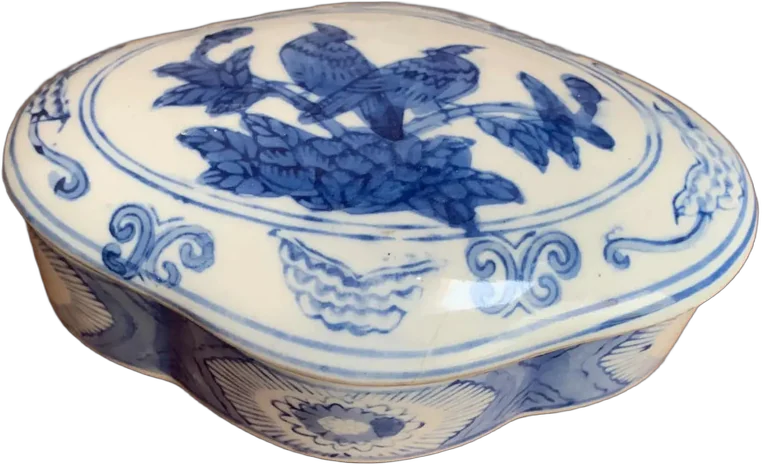 Alhajero Porcelana Línea Pájaros Chinos Vintage Blanco Y Azul Pájaros Chinos
