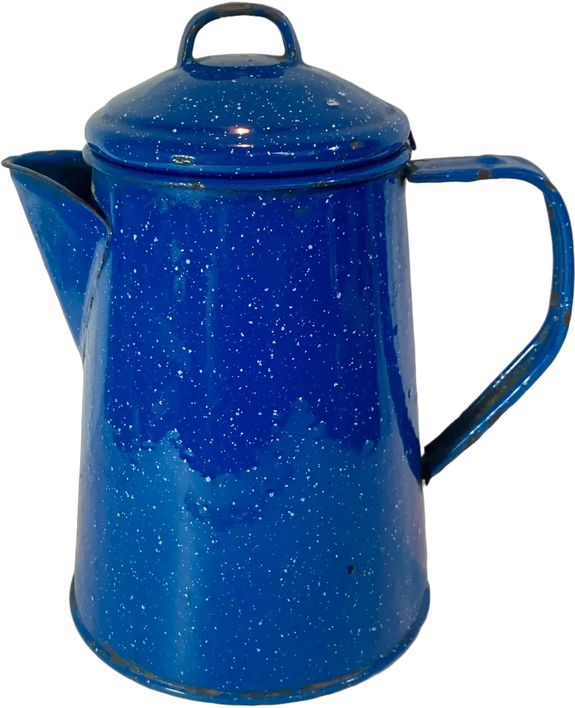 Antigua Cafetera Peltre Azul Motas Blancas