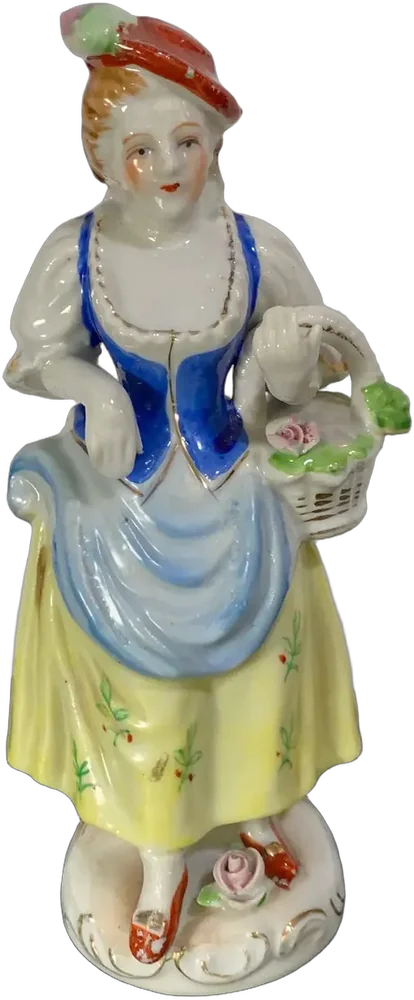 Vintage Porcelana Occupied Japan Mujer Con Canasta