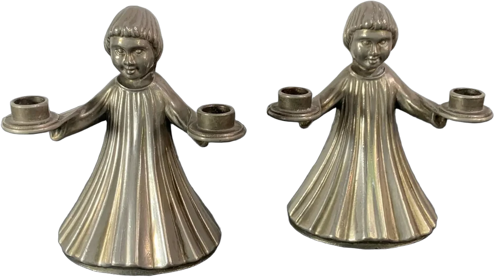 Vintage Porta Velas Angelitos De Coro Italia Plateados Plateado
