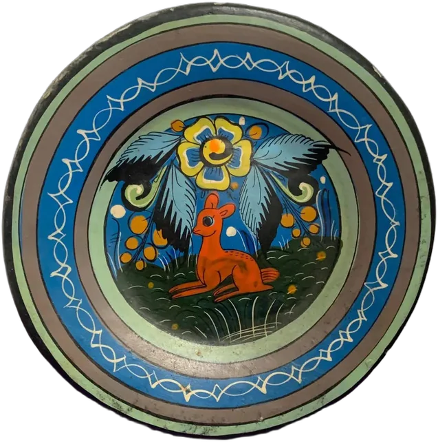 Plato Arte Popular Mexicano Tonalá Vintage Azul Venadito