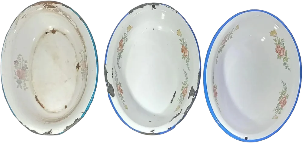 Vintage Ensaladera Peltre Blanco Floreado Cinsa Blanco