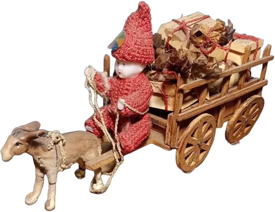 Antiguo Carreta Con Regalos Bebé De Santa Claus — imagen 1